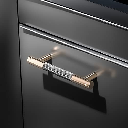 12 Pack 3Inch 76Mm Kitchen Cabinet Handles Aluminum Knurled Drawer Pulls Cabinet Knobs Cabinet Pulls Gold And Gray Oxidation Finish Hardware For Bathroom, Closet, Wardrobe,Dresser(3" Holecenter) #TOP5
