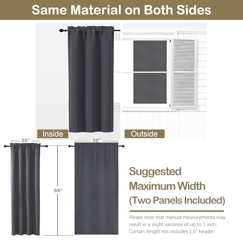 Image of Charcoal Grey Blackout Curtains 84 Inches Long 2 Panels, Solid Thermal Insulated Soft Blackout Curtains for Bedroom, Dual Rod Pocket Window Treatments Drapes for Living Room, 2x50Wx84L Inches