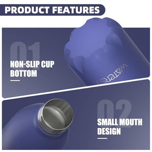 WATERSY Stainless Steel water bottles,17oz/500ml Insulated Water Bottles,Deep Blue metal water bottle Keeps Drink Cold and Hot,BPA Free kids water bottles for School,Gym,Travel,Sports