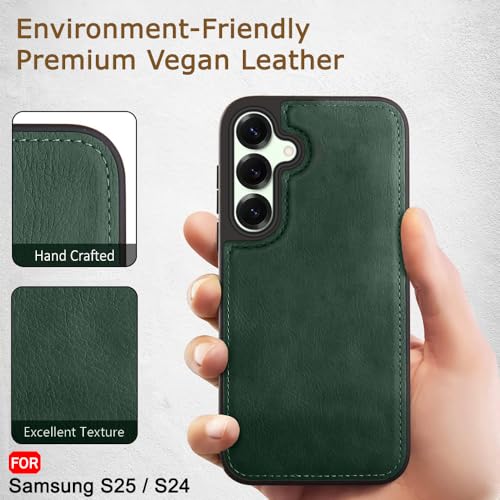 Image of TheGiftKart Genuine Leather Finish Back Cover Case for Samsung Galaxy S25 / S24 5G | Raised Edges for Camera & Screen Protection | Stunning Minimalist Design Back Case Cover (Black Sides, Green)