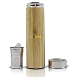 Hqpure Bamboo Tea Infuser Bottle - 17oz Tea Tumbler with Infuser and Mesh Strainer - Vacuum...