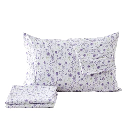 Great Bay Home 4-Piece Floral Print Ultra-Soft Microfiber Sheet Set. Wrinkle Free, Comfortable, All-Season Bed Sheets. (Full, Colorful Floral - Lavender) #TOP5