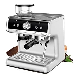 Espresso Machine with Grinder – Brushed Stainless Steel, Espresso Coffee Maker with Milk Frother, For Home Barista, Commercial Cappuccino Machines Use, 20 Bar Pressure.
