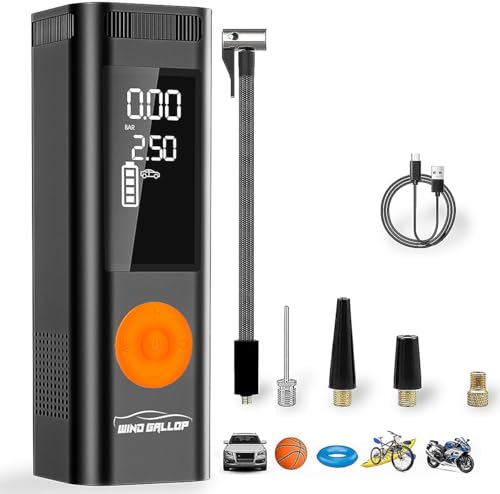 WindGallop Auto Kompressor 12V Luftpumpe Reifenfüller mit Manometer - Kleiner tragbarer Luftkompressor für Autoreifen (Orange)