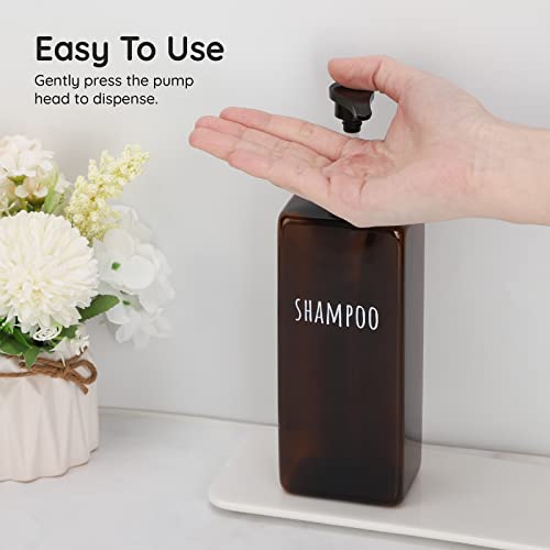 Image of Segbeauty Shampoo and Conditioner Dispenser, 3 Packs 16.9oz Refillable Bathroom Soap Dispenser Set, 500ml Plastic Square Shower Press Pump Bottles Liquid Lotion Dispenser for Kitchen Sink Amber