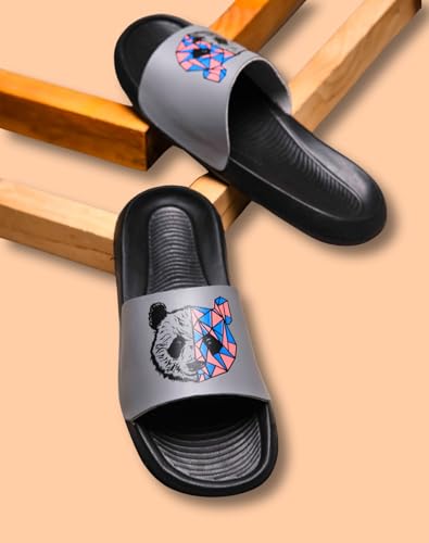 Image of PERY-PAO Sliders Mens White, Black, Grey, Sky blue Design Toxic, Spider, Dope, Panda Printed Flip Flop & Slippers