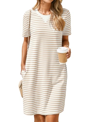 Glamaker Women Summer Tshirt Shift Dress Casual Striped Short Sleeve