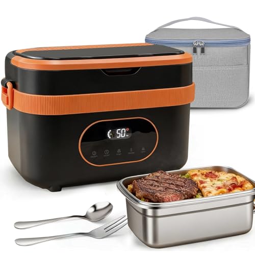 Cordless Electric Lunch Box,20000mAh Heated Lunch Box Rechargeable Battery Powered Self-Heating Food Warmer,1.5L Large Capacity Portable for Car,Work,Office,Travel,Picnic&Outdoor (Black & Orange)