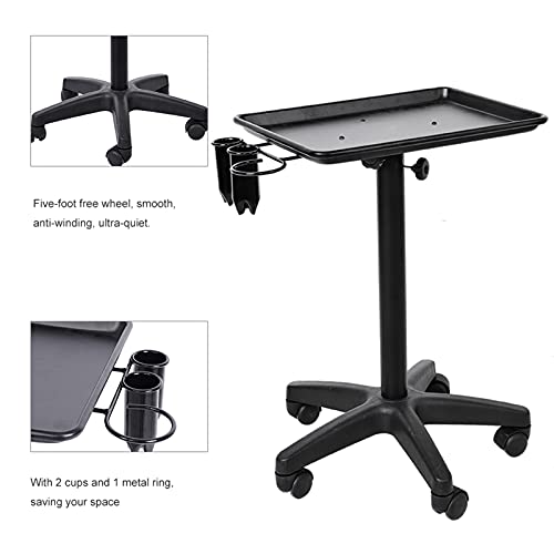 Höhenverstellbarer Aluminium-Friseursalon-Instrumententablett-Wagen, Glatte Platzsparende Tassen und Metallring für Salons, Geschäfte, Medizinische Geschäfte und
