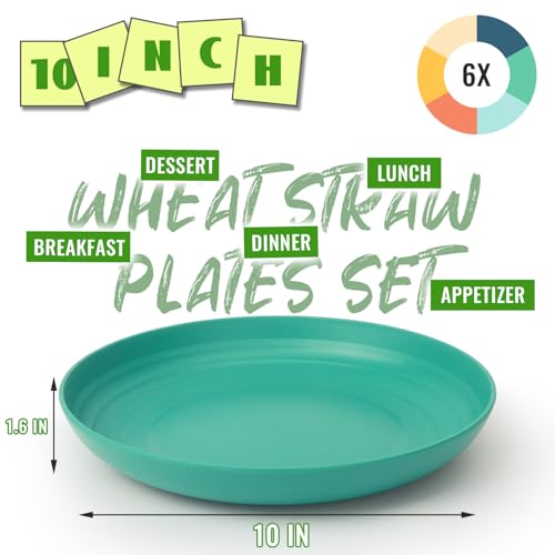 Image of 10In Wheat Straw Dinner Plates, Alternative to Melamine Plates Set | Microwave & Dishwasher Safe Plates Set for Camping, Kitchen, RV - Multicolor