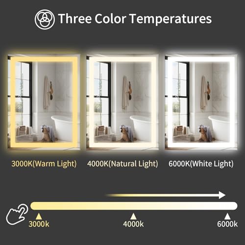 Image of Koonmi 40x60 LED Bathroom Mirror, Backlit + Front Lit, LED Bathroom Mirror with Lights for Wall, 3 Colors, Anti-Fog, Dimmable Brightness, Memory Function, Tempered Glass