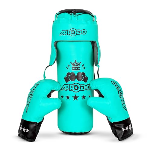 Image of Aprodo Pack of 4 Kids Boxing Kit Set | Punching Bag for Karate | Bounce-Back Martial Arts Bag for Boys & Girls for Age 3 4 5 6 7 8 Years to Relieve Energy and Build Skills (Green-Black)