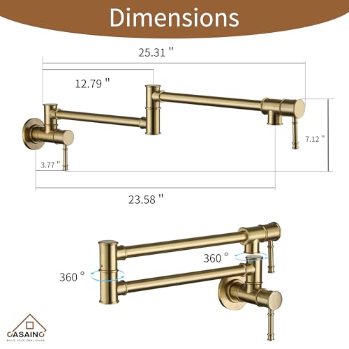 Casainc Pot Filler Faucet, Brushed Gold Pot Filler Wall Mount, Kitchen Sink Pot Filler Faucet Brass Made thumb #4