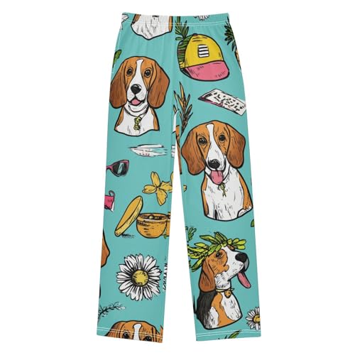 ZZXXB Tropical Beagle Flower Boys Long Pants Soft Trousers Elastic Waist Kids Lounge Bottoms with Pockets S-XL