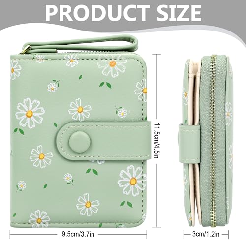 Image of Farcauo Womens Wallet Cute Small Wallets for Women Green Women's Wallet Kawaii Flower Card Wallets for Women Ladies
