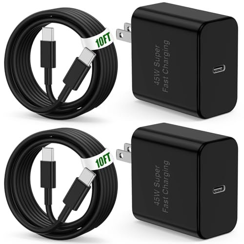 2 Pack 45W Super Fast Charger Type C for Samsung Galaxy S25 S24 Ultra,Fast Charger USB C with 10FT Type C Charging Cord for Samsung Galaxy S23/S22/S21/Note10/20,Android,Galaxy Tab A9+ Tablet