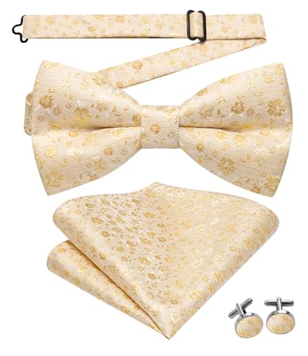 Image of Hi-Tie Bow Ties for Men Pre-Tied Pocket Square with Cufflinks Mens Bowtie Sets for Wedding Formal Party