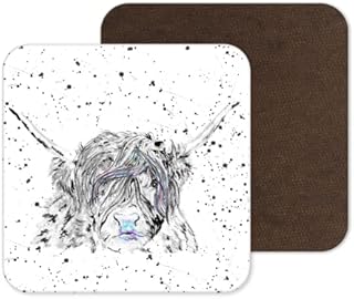 Coaster Highland Cow Scottish Farm Black white Animals Coasters Watercolour Art Gift Work Office Dining Tea coffee (1)