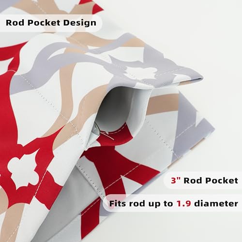 Blackout Valances for Windows with Geometric Pattern - Red and Gray