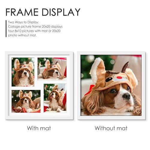 Image of DUENPY 20x20 Collage Picture Frame 8x10 Picture Frame Collage Displays Four 8x10 inch Photos Available Horizontal Wall Mounting Display and Vertical White
