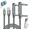 Cable de carga invisible, cable de carga rápida para escritorio, USB-A a tipo C (65 W) y cable USB-C a iluminación (240 W) de 4.9 pies con soporte de metal ajustable de 360°, cargador de soporte 2 en