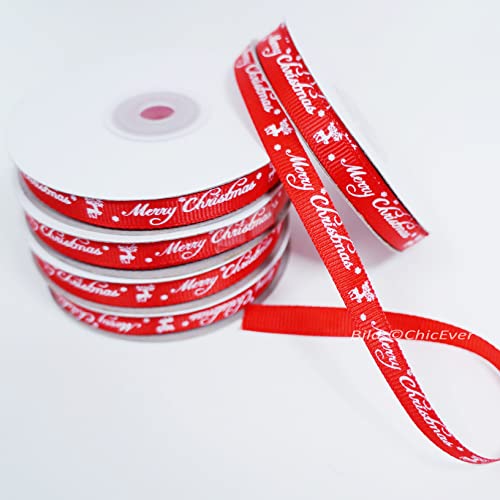 Geschenkband Dekoband Ripsband Weihnachten 10mm 1cm 22m (rot_Weiss_Elch) Cover