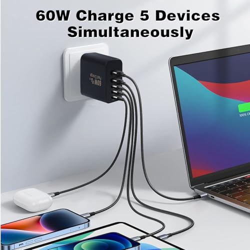 Image of Fast USB C Charger Block,60W USB C Phone Charger Plug,2Pack 5-Port Type C Wall Chargers Power Adapter,Multiport iPhone Charger Fast Charging Brick for iPhone 17 Pro Max /17 Air /16 Pro /15 /14 /13 /12 /11Pro