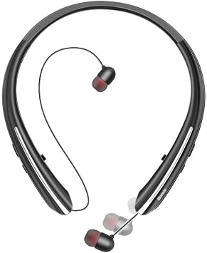 Wireless Bluetooth Neckband Headphones Auto Retractable Earbuds,CVC8.0 Noise Cancelling,IPX6 Waterproof Earphones,16 Hrs HD Talktime Soft Silicone Material for Working,Black