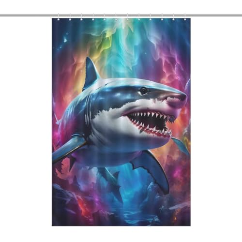 Rideau de douche requin en tissu polyester lavable imperméable 122x183cm avec 12 crochets