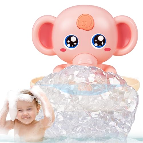 Bath Toys, Elephant Bath Bubble Maker with Music, Magnetic Charging Bubble Machine, Bath Toys for Toddlers 1-3, Toddler Bathtub Toys, Birthday for 1 2 3 4 5 Years Old Boys Girls (Pink)