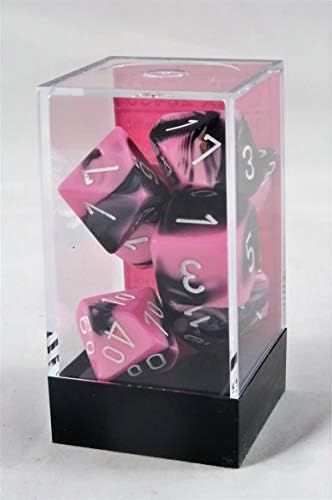 Chessex Polyhedral 7-Die Gemini Dice Set - Black-Pink with White CHX-26430