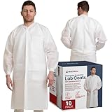 Medical Nation 10 Pack Disposable Lab Coats - Durable 50g SMS Knee Length Reusable Lab Coat with Knit Cuffs...