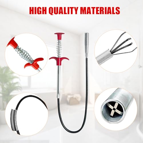 Drain Snake Hair Drain Clog Remover Tool, Sink Drain Cleaner for Sewer Kitchen Bathroom Shower Tub Toilet Clogged Drains Opener Cleaning Tool, Flexible Grabber Claw Pick Up Reacher Tool (34 Inch) by launary - Image 6
