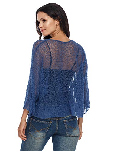 Shu-Shi Womens Sheer Blouse Top Knit Lightweight Shrug Sweater Poncho #TOP3