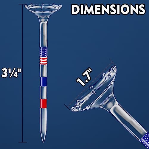 Kamitty Golf Tees Plastic, Unbreakable Golf Tee 3 1/4\" Pack of 50/80 with Big Cup & 8 Prongs, Reduces Friction & Side Spin, Multiple Colors Long Golf Tees Bulk, American USA Flag (USA Flag 50 Pack)