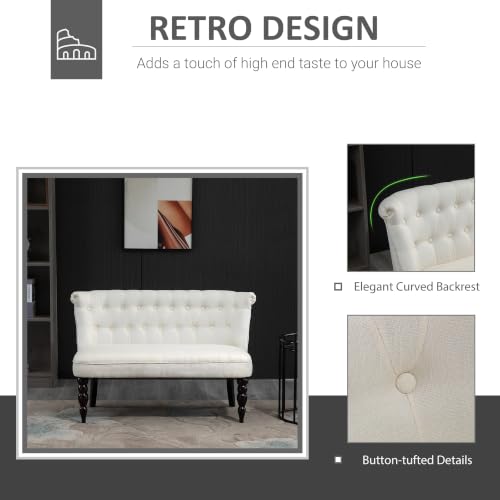 Image of HOMCOM Fabric Loveseat with Wood Legs, Buton Tufted Settee, Cream White