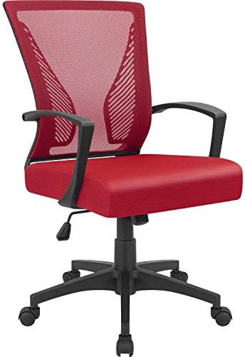 Furmax Office Chair Mid Back Swivel Lumbar Support Desk Chair, Computer Ergonomic Mesh Chair with Armrest (Red)