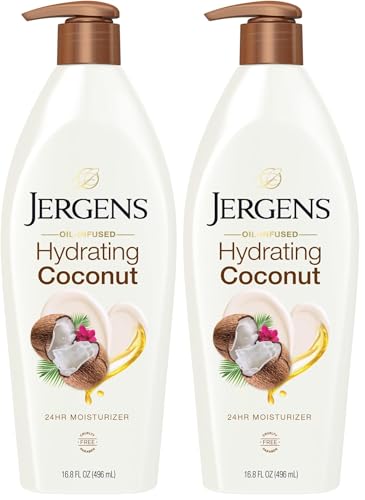 Image of Jergens Hydrating Coconut Body Lotion,Hand and Body Moisturizer,Infused with Coconut Oil,Hydrates Dry Skin Instantly,Dermatologist Tested,16.8 oz,(Pack of 2)