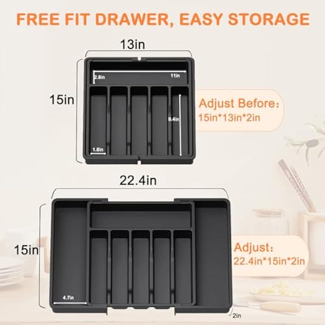 Silverware Drawer Organizer - Expandable Deep Utensil Organizer for Kitchen Drawers(White)