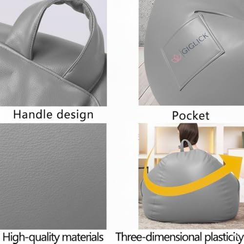 Image of 4XL Bean Bag Chair with Footrest & Cushion | Pre-Filled Beans | PVC Leatherette Lounger Sofa | Indoor & Outdoor Bean Bag with Pocket & Handle | Double Stitching | 6 Months Warranty Color- (Grey)