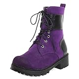 MJIASIAWA Femme Bout Rond Mode Lacets Bottes de Combat Chunky Plateforme Hiver Extérieur Warm Zip Military Ankle Bottines Violet Taille 39 EU/40 Asiatique