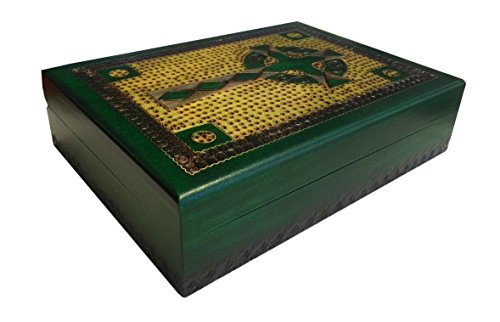 Celtic Cross Box Irish Green Wooden Keepsake Handcrafted Polish Wood Decorative Box W/ Brass Inlay #TOP1
