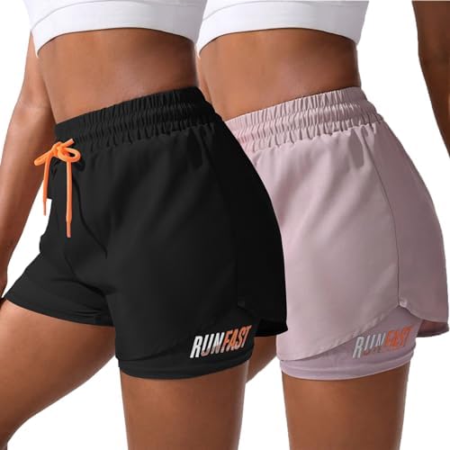 YOAKUKA Women's 2 in 1 Workout Shorts Gym Workout Yoga Running Biker Tennis Skirts Clothes Summer