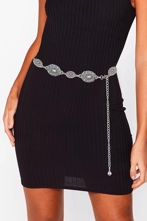 CICOCI Cowgirl-Metal-Belts Boho Silver Vintage Chain Belt for Dress Jeans2