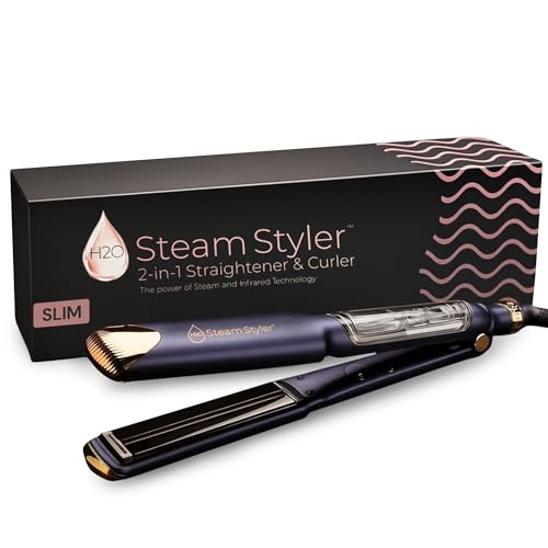 H2O Steam Styler Slim 1.2 Ultimate Steam Hair Straightener & Curler, Salon Results Frizz Control, Shine & Hydration, Infrared Heat & Ion Therapy for All Hair Types
