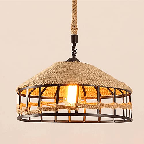 Lampe simple personnalité en fer forgé et corde de chanvre pour plafond