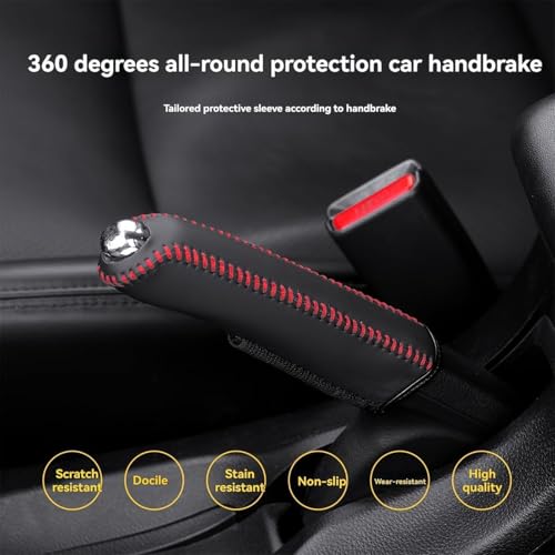 Image of Car Gear Cove, Handbrake Cover, Non-Slip Gear Knob Cover with Enhanced Grip, Interior Protection Car Accessory Compatible with Subaru Models, Black with Red Stitching