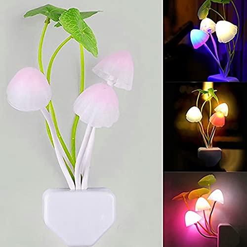 Tuelaly Cute Night Light 1PC US EU Plug Adapter LED Night Lamp Discolor Light Sense Control Mushroom Lamp — view 3