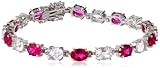 Amazon Collection Sterling Silver Created Ruby and White Topaz Bracelet, 7.25"