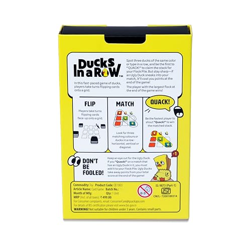 Image of Ducks in a Row Card Game - Spot the Match, Shout Quack | 2+ Players | Ages 7 and Up | Card Games for Kids & Adults | Fast Party Game for Family and Friends | Great for Gifting